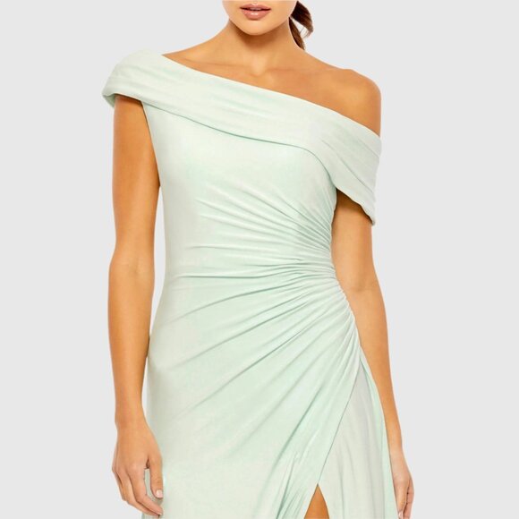 NWT Mac Duggal Ruched Off-The-Shoulder Midi Dress Mint 2 #A0550 - Picture 2 of 8